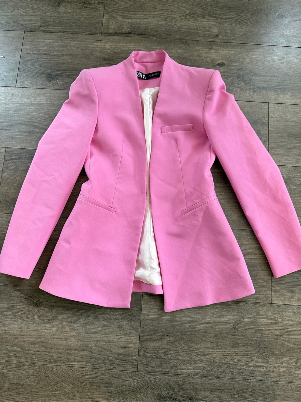 Zara Bright Pink Open-Front Tailored Blazer
